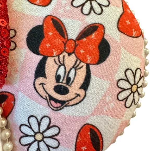 Women’s Handmade Red Sequin Bow Minnie Mouse Ears with LV Dots - NWOT - Picture 3 of 4